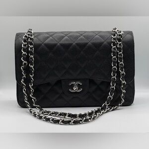 Chanel Classic Double Flap | Black Caviar Jumbo with Silver Hardware